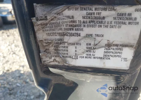 2004 Chevrolet Silverado 1500 Work Truck z USA, uszkodzony, nr VIN 1GCEC19X54Z304784